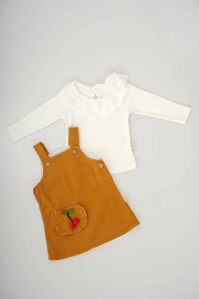 KIZ BEBEK 2Lİ KİRAZ DESENLİ UZUN KOL SALOPET ELBİSE - 10