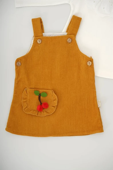 KIZ BEBEK 2Lİ KİRAZ DESENLİ UZUN KOL SALOPET ELBİSE - 11