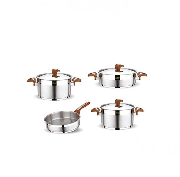 FMS Yıldız 7 Parça Çelik Tencere Takımı Ahşap Kulp 6006