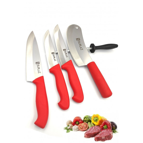 SürLaz Sürmene Şef Bıçak Seti Red Serisi 5'li