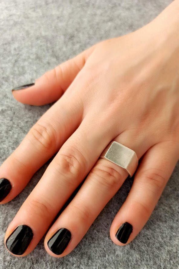 Kare Şekilli Unisex Yüzük Gümüş Kaplama Ayarlanabilir El Yapımı Unisex Yüzük - 2