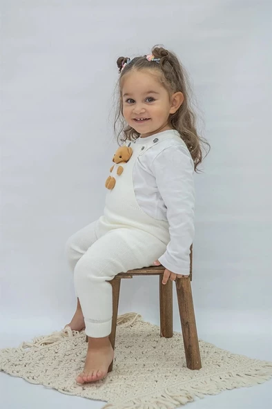 OYUNCAK AYI DETAYLI DÜĞMELİ AYARLANABİLİR ASKILI TRİKO SALOPET ELBİSE - 6