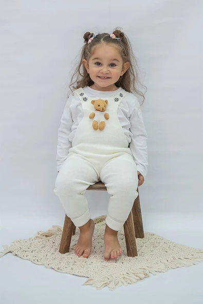 OYUNCAK AYI DETAYLI DÜĞMELİ AYARLANABİLİR ASKILI TRİKO SALOPET ELBİSE - 3