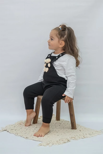 OYUNCAK AYI DETAYLI DÜĞMELİ AYARLANABİLİR ASKILI TRİKO SALOPET ELBİSE - 10