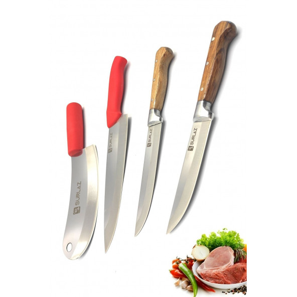 SürLaz Red Mutfak Bıçağı Şef Bıçak Seti 4'lü
