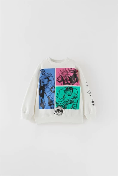 ERKEK ÇOCUK BİSİKLET YAKA MARVEL BASKILI PAMUK SWEAT