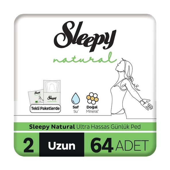 Sleepy Natural Ultra Hassas Günlük Ped Uzun 64 Adet Ped