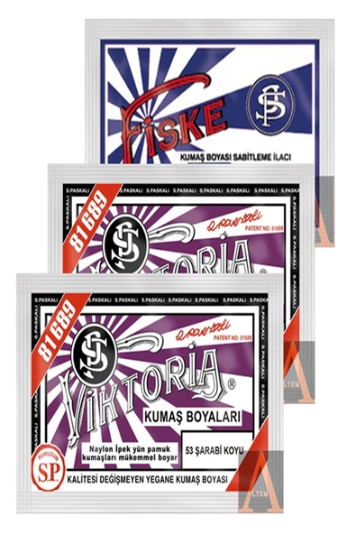 Viktoria Kumaş Boyası Şarabi Koyu 2Pk+Fiske Sabitleme 1Pk ürün görseli 1