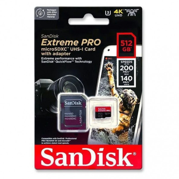 SanDisk Extreme Pro 512GB 200/140MB/s microSDXC UHS-I A2 V30 Adaptörlü Hafıza Kartı SDSQXCD-512G-GN6MA - 2
