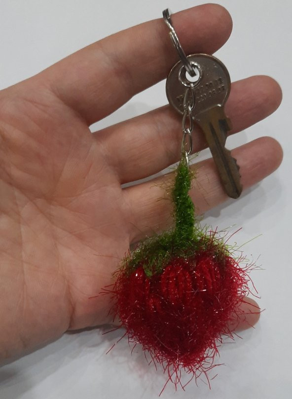 Semoş Kozmetik Üç Boyutlu El Yapımı Simli Çilek Desen Anahtarlık - 2