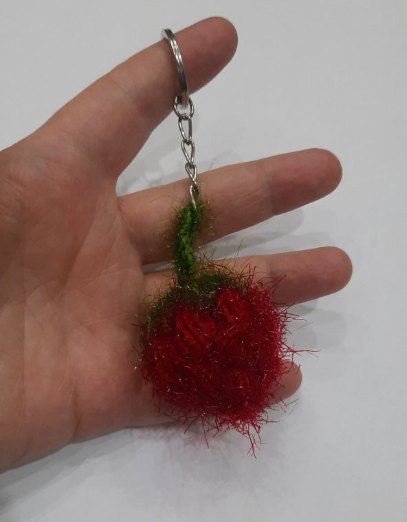 Semoş Kozmetik Üç Boyutlu El Yapımı Simli Çilek Desen Anahtarlık - 3