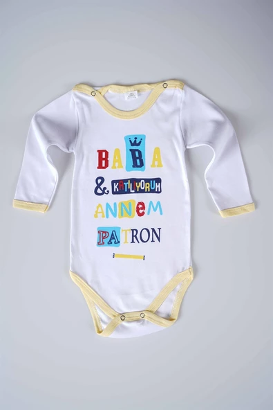 YENİ SEZON BABA KATILIYORUM ANNEM PATRON YAZILI BEBEK ÇOCUK UZUN KOL PAMUK BADY ZIBIN - 3