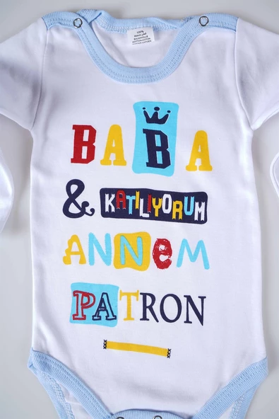YENİ SEZON BABA KATILIYORUM ANNEM PATRON YAZILI BEBEK ÇOCUK UZUN KOL PAMUK BADY ZIBIN - 6