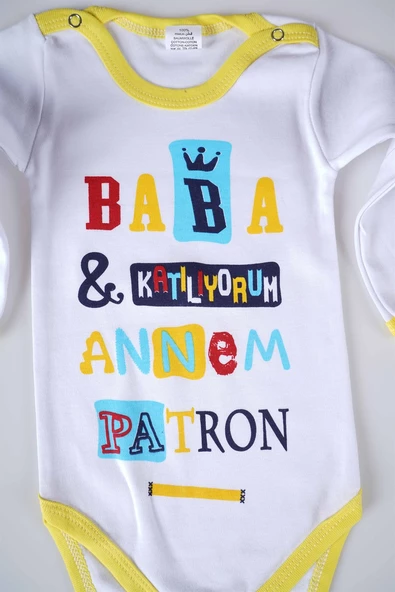 YENİ SEZON BABA KATILIYORUM ANNEM PATRON YAZILI BEBEK ÇOCUK UZUN KOL PAMUK BADY ZIBIN - 10