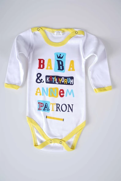 YENİ SEZON BABA KATILIYORUM ANNEM PATRON YAZILI BEBEK ÇOCUK UZUN KOL PAMUK BADY ZIBIN - 9