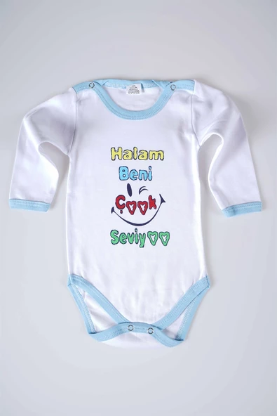YENİ SEZON HALAM BENİ ÇOK SEVİYO YAZILI BEBEK ÇOCUK UZUN KOL PAMUK BADY ZIBIN - 3