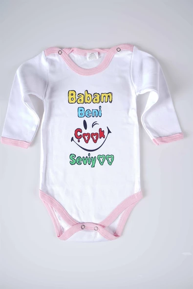 YENİ SEZON BABAM BENİ ÇOK SEVİYO YAZILI BEBEK ÇOCUK UZUN KOL PAMUK BADY ZIBIN - 3