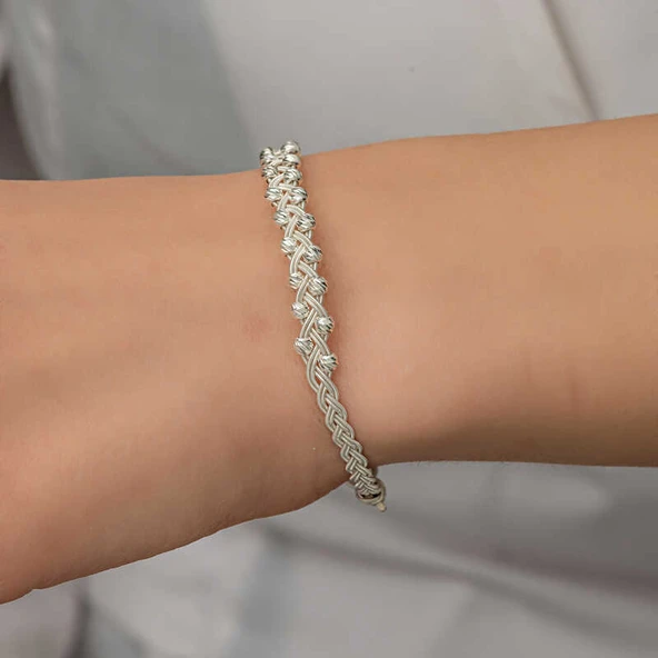 Gümüş Kazaziye Örgü Bileklik - Resim 6