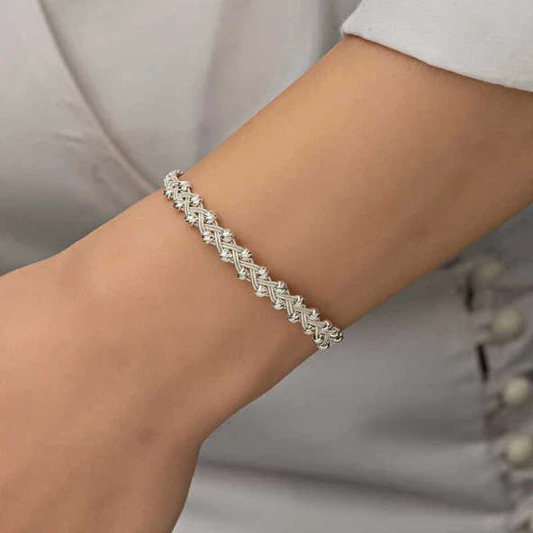 Gümüş Kazaziye Örgü Bileklik - Resim 3