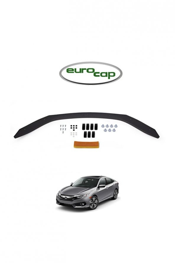 İtibar Honda Civic 10 Ön Kaput Koruma Rüzgarlığı 3mm Akrilik (ABS) Parlak Siyah Deflektör 2016-> ürün görseli