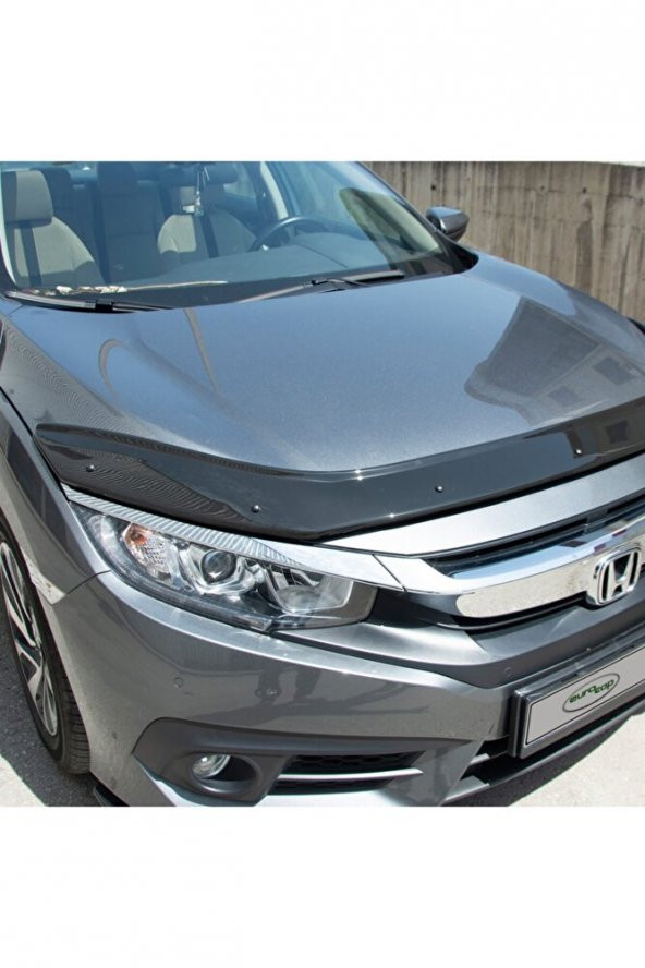İtibar Honda Civic 10 Ön Kaput Koruma Rüzgarlığı 3mm Akrilik (ABS) Parlak Siyah Deflektör 2016-> - Resim 2
