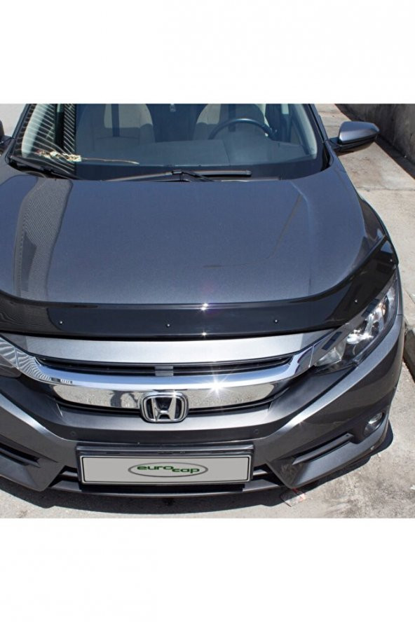 İtibar Honda Civic 10 Ön Kaput Koruma Rüzgarlığı 3mm Akrilik (ABS) Parlak Siyah Deflektör 2016-> - Resim 3