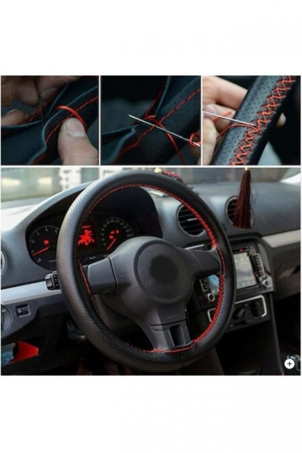 İtibar Volkswagen Bora Direksiyon Kılıfı Dikme Uyumlu Terletmez Kırmızı Ipli - Resim 2