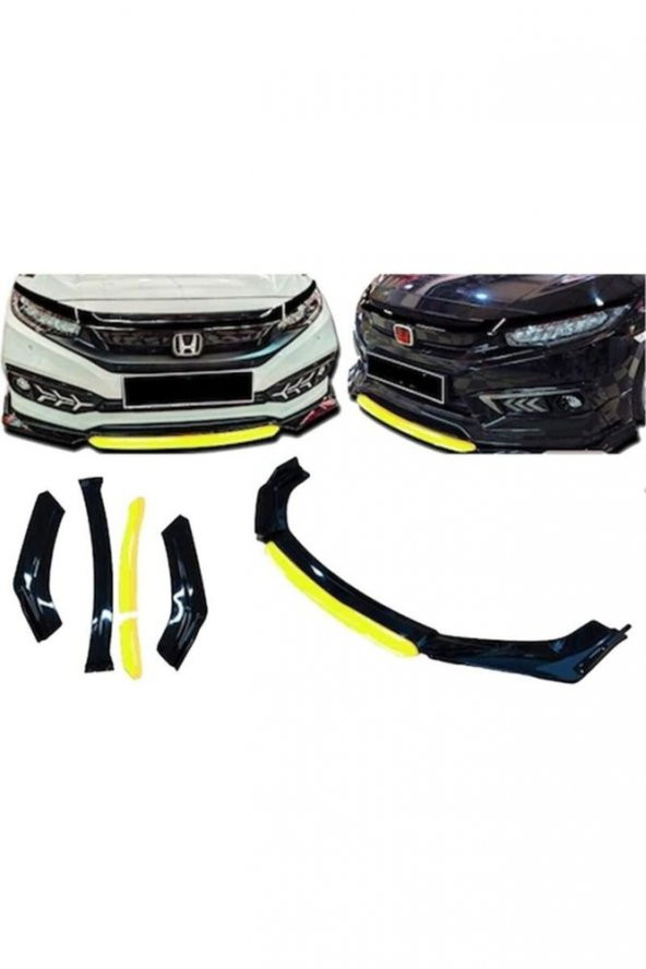 İtibar Opel Vectra Uygun Universal Flaplı 4 Parça Lip Piano Black Sarı Dilli - 1