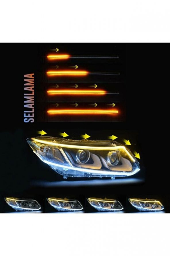 İtibar 3d Far Üstü Ve Far Içi 2 Renkli Selamlamalı Kayar Sinyalli Gündüz Ledi 60cm - Resim 5