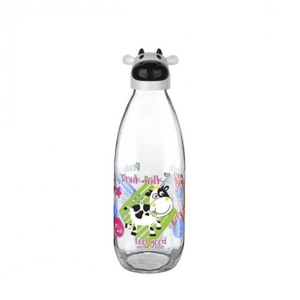 İnek Tasarımlı Sevimli Cam Suluk - Süt Şişesi 1000 ML - 3