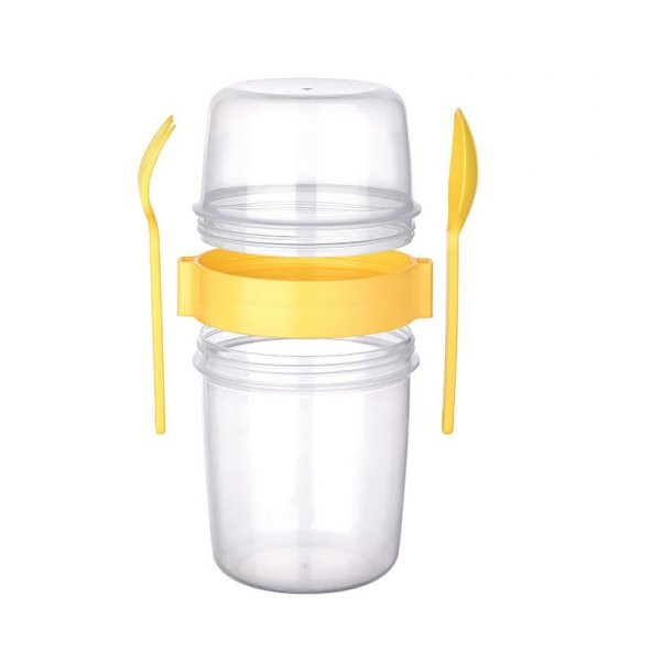 Çift Hazneli - Çatal Kaşıklı Portatif Müsli -Atıştırmalık Kabı 500 ML - 3