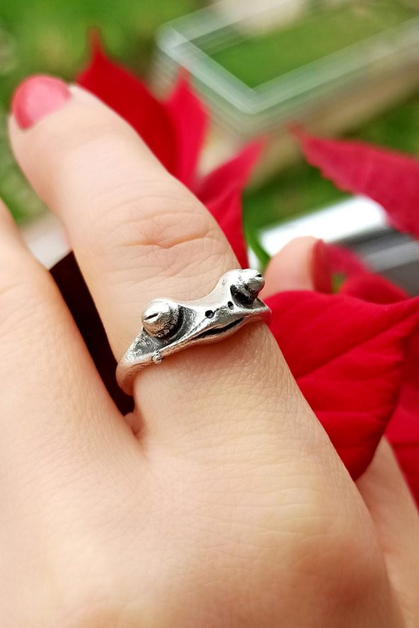 Kurbağa Gözleri Şekilli Unisex Yüzük Gümüş Kaplama Ayarlanabilir El Yapımı Unisex Yüzük