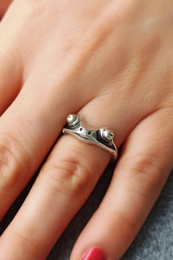 Kurbağa Gözleri Şekilli Unisex Yüzük Gümüş Kaplama Ayarlanabilir El Yapımı Unisex Yüzük - 3