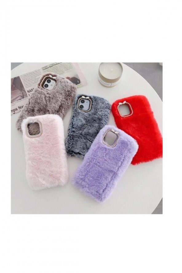 Xiaomi Redmi Note 10 Pro Kılıf Peluş Tüylü Swarovski Taşlı Pofuduk Silikon Tpu Kapak - Resim 2