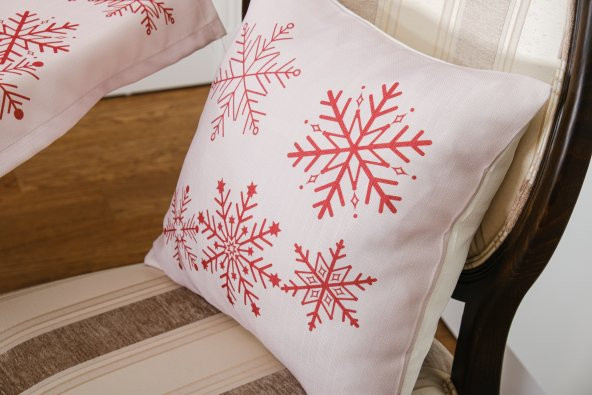 Finezza Kartanesi Baskılı Kumaş Beje Kırmızı Kırlent Kılıfı 45x45 cm İkili -1437 - 2