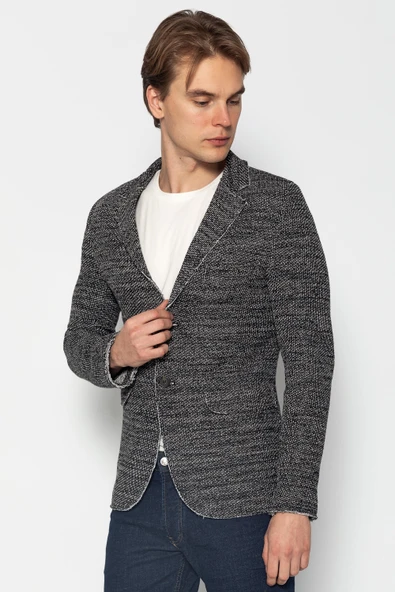 CEKMON Erkek Slim Fit Çok Cepli Düğmeli Astarsız Örme Blazer Rahat Ceket - 5