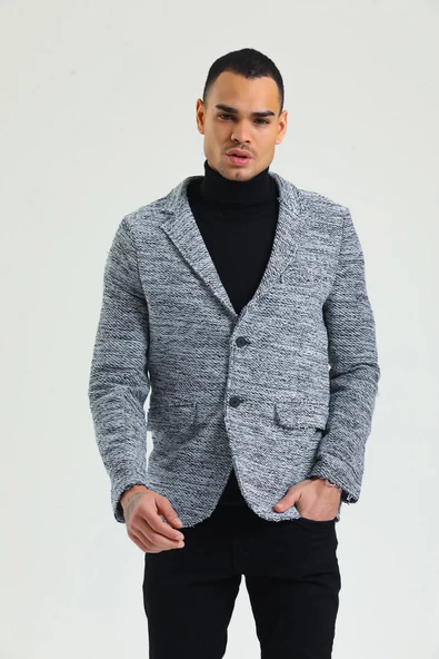 CEKMON Erkek Slim Fit Çok Cepli Düğmeli Astarsız Örme Blazer Rahat Ceket