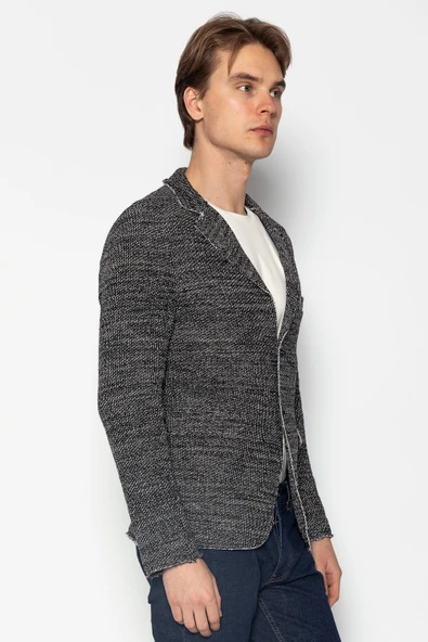 CEKMON Erkek Slim Fit Çok Cepli Düğmeli Astarsız Örme Blazer Rahat Ceket - 4