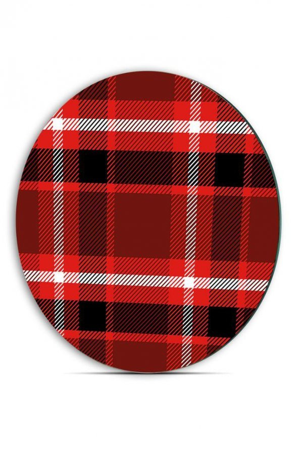 Çap 32 cm Kırmızı Ekose Desenli Cam Kesme Tablası - Resim 2