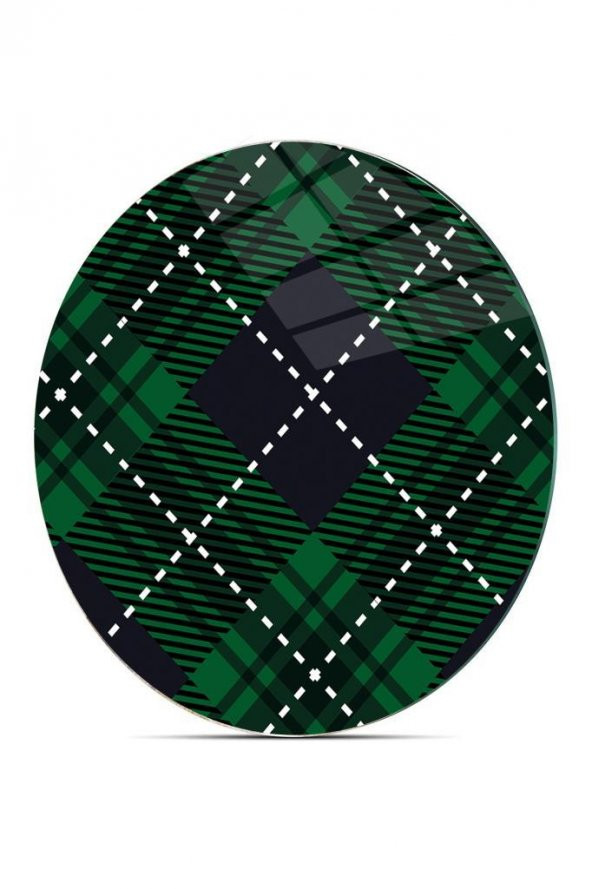 Çap 32 cm Yeşil Ekose Desenli Cam Kesme Tablası - Resim 2