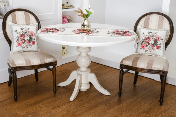 Finezza Gardenya Baskılı Kumaş Kreme Çiçekli Kırlent Kılıfı 45x45 cm - 1440 - 4