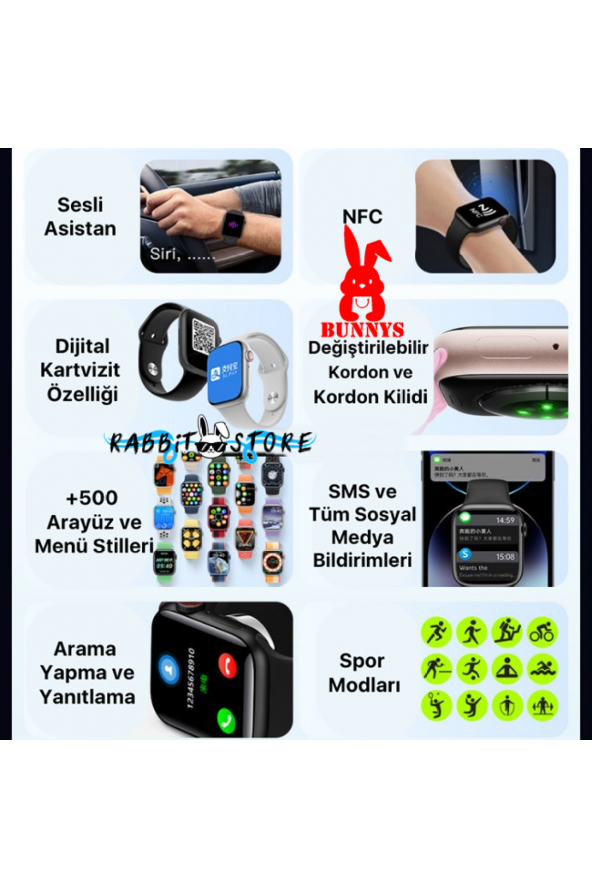 RABBİT STORE Akıllı Saat Wacht 8 Konuşma Özellikli Apple iPhone 7 Plus Uyumlu Smart Watch 8 - 3