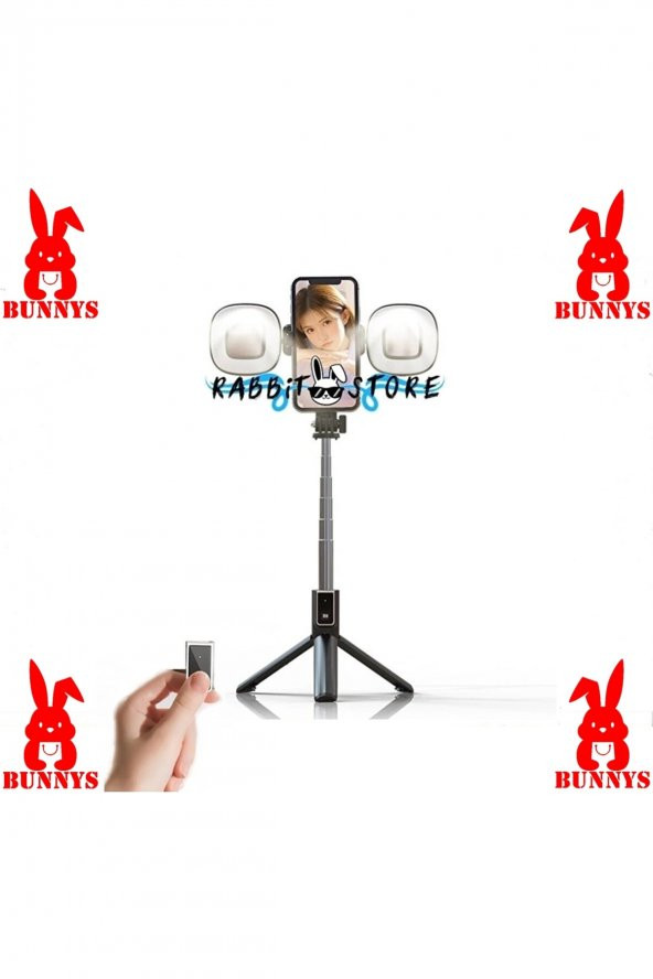 RABBİT STORE Samsung Galaxy A30 Uyumlu Işıklı Tripod Bluetooth Selfie Çubuğu Kumadalı Tiktok Youtube Çekimi