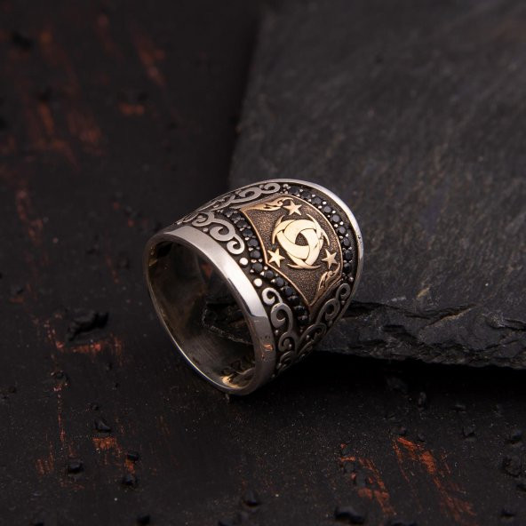 Teşkilat Model Küçük Siyah Taşlı Zihgir Gümüş Erkek Yüzük - Z3399 - 2