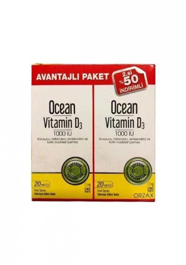 Ocean Vitamin D3 1000 IU Sprey 20 ml - 2.si 50 İndirimli 8697595872789