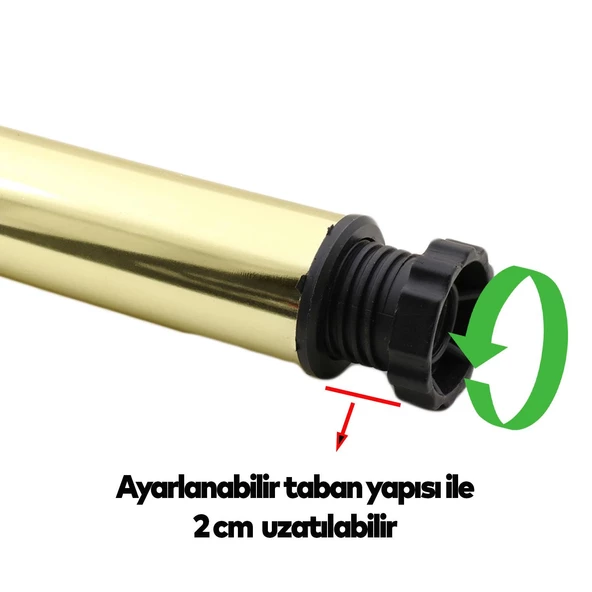 Akça Ayarlanabilir Mobilya Kanepe Koltuk Baza Yükseltme Yükseltici Ayağı Metal Ayakları 20 Cm Gold - 2