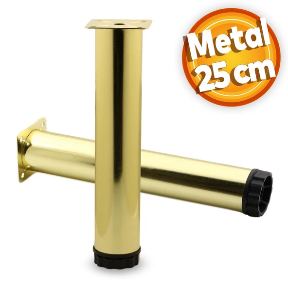 Akça Ayarlanabilir Mobilya Kanepe Koltuk Baza Yükseltme Yükseltici Ayağı Metal Ayakları 25 Cm Gold