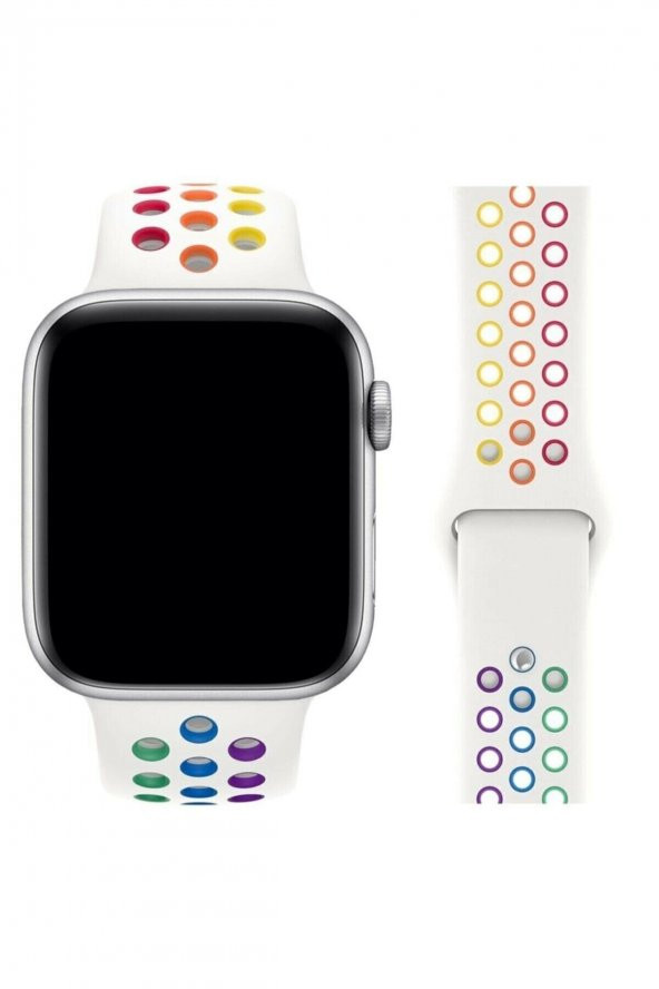 Apple Watch 42-44 Mm Uyumlu Delikli Renkli Silikon Kordon