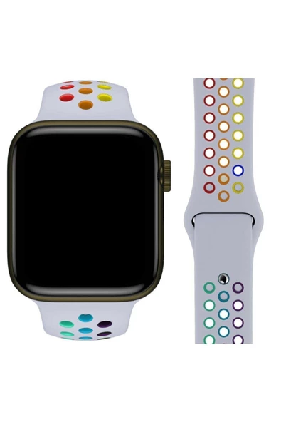 Apple Watch 42-44 Mm Uyumlu Delikli Renkli Silikon Kordon - 9