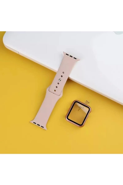 Watch 44mm Uyumlu Silikon Kordon + Kasa Ve Ekran Koruyucu 360 Tam Koruma 2'li Set